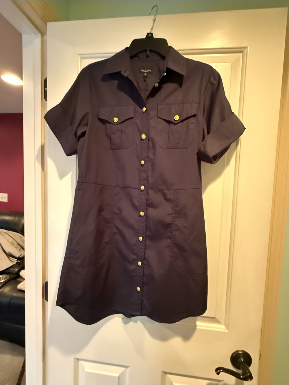 rag & bone Navy Short-Sleeve Button-Down Shirt Dress